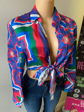 FLORAL WRAP TIE BLOUSE